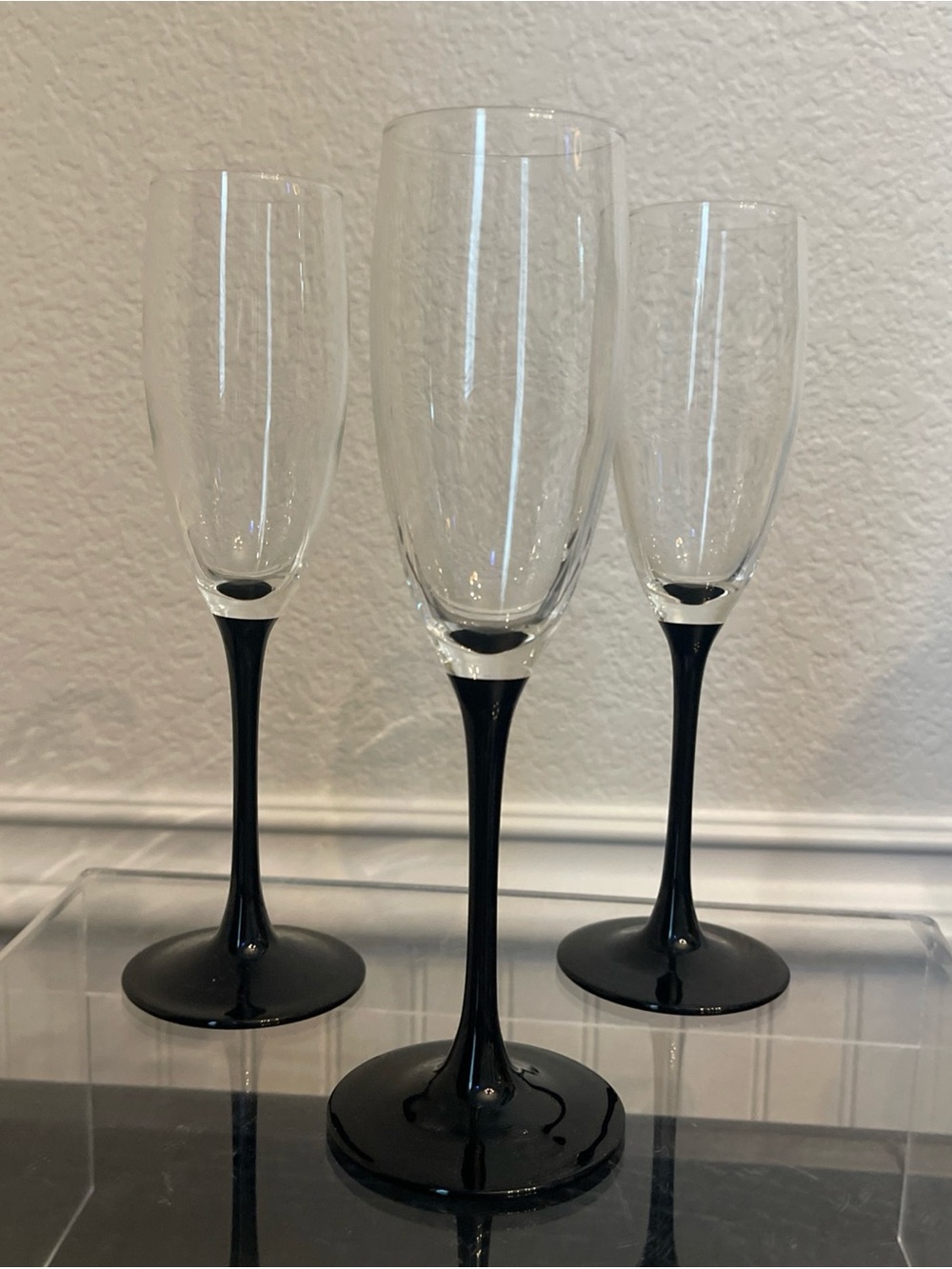 Luminarc Black-Stem Champagne Flutes - Clear Glass set of 3 Authentic